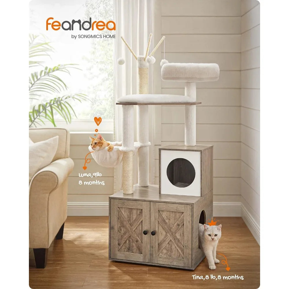 Cat Tree with Litter Box Furniture Hidden Enclosure