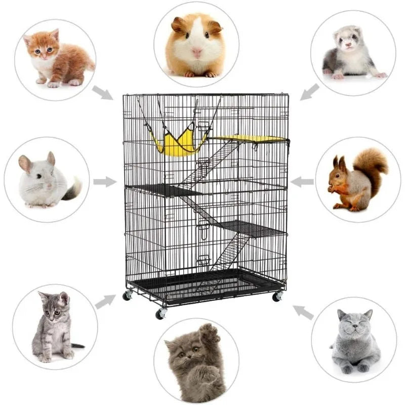 49'' Collapsible Cat Cage 4-Tier Metal