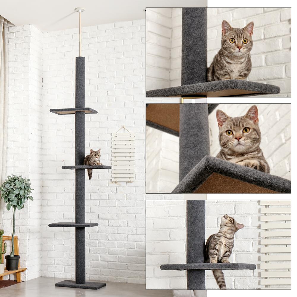 Domestic Delivery Pet Cat Tree Floor to Ceiling Indoor Natural Scratching Post Adjustable Climbing Tree Jumping Toy - skipjackltd