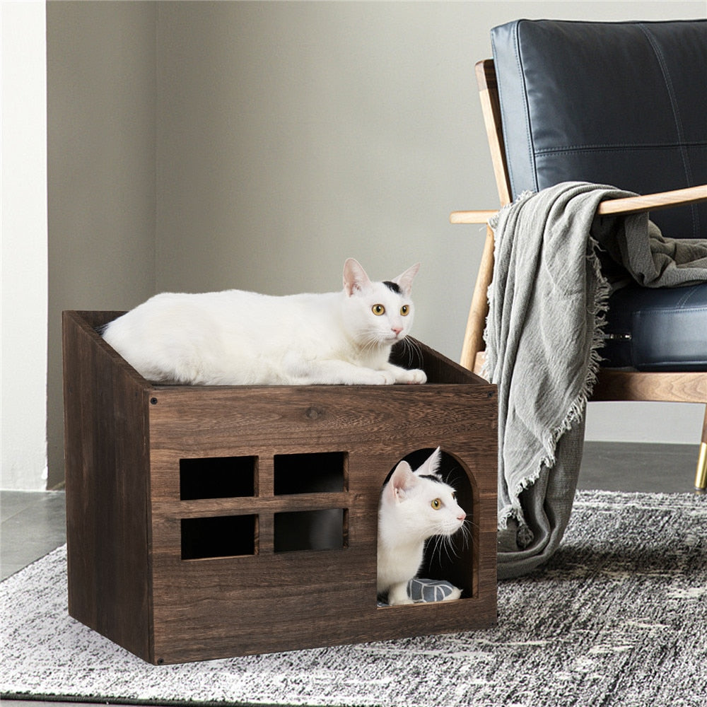 Durable Wooden Cat Cave Bed Furniture with litter box - skipjackltd