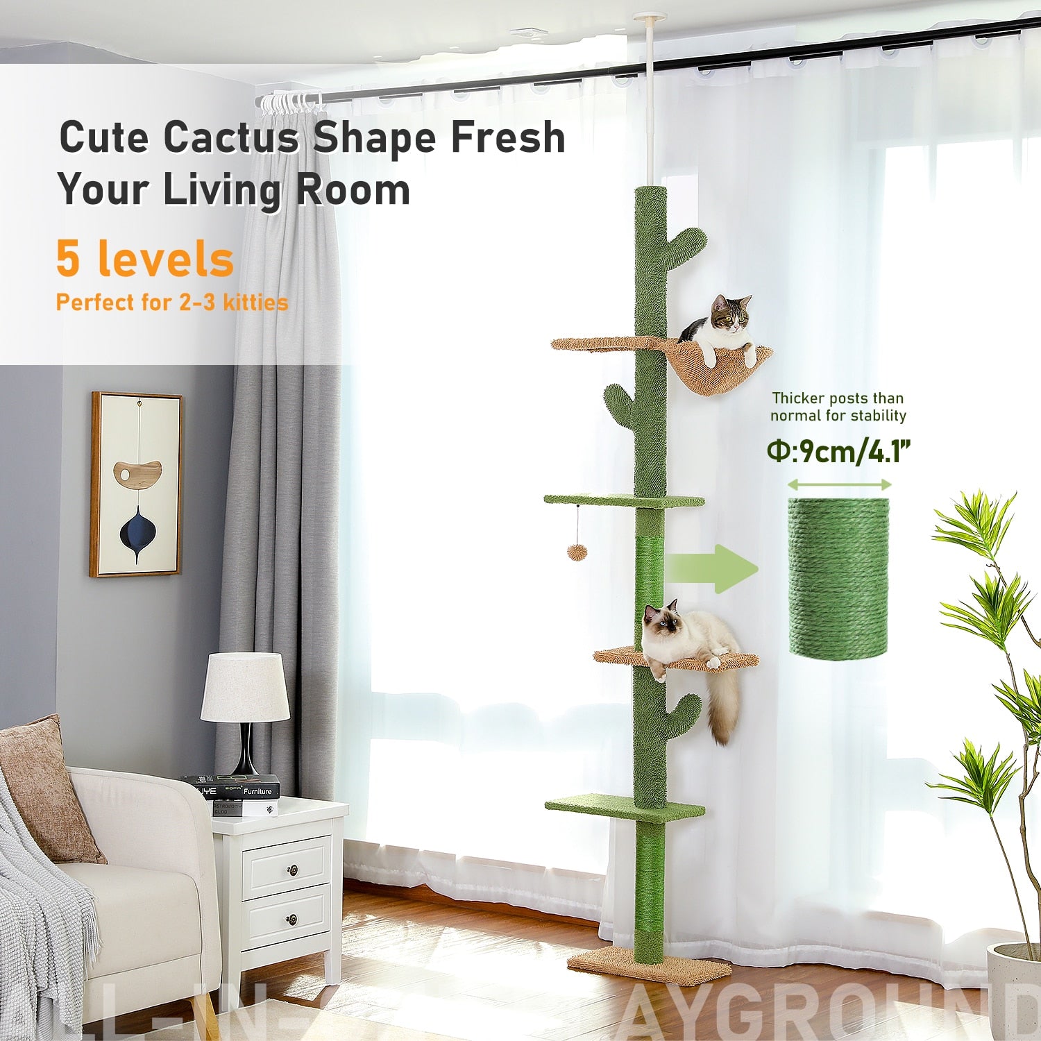 Adjustable Height Cactus Cat Tree Scratching Post - skipjackltd