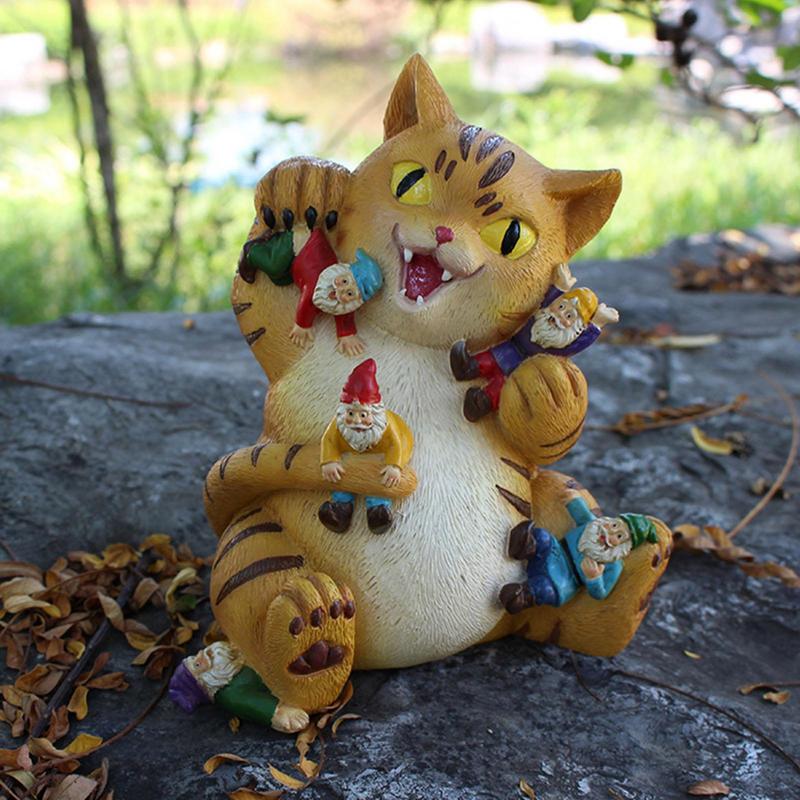 Funny Cat Eat Gnomes Garden Art For Garden Decor - skipjackltd