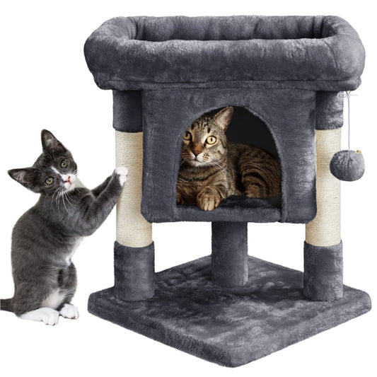 23.5" H 2-Level Cat Tree Condo Tower with Plush Perch, Dark Gray - skipjackltd