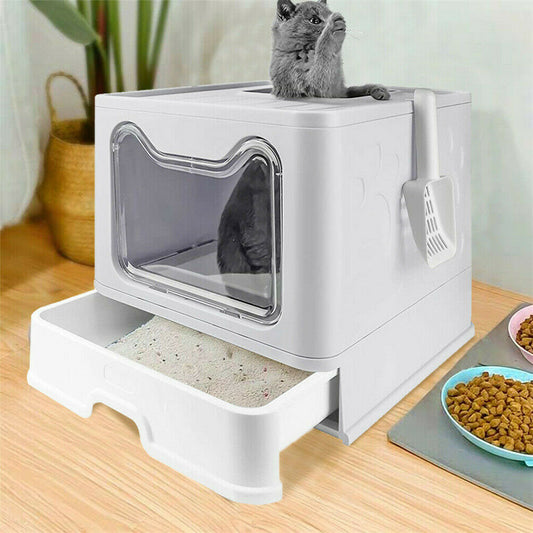 Front Entry Top Exit Cat Litter Box with Lid